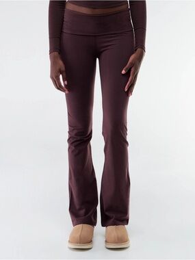 Women's Fold-Over Waist Brown Yoga Pants